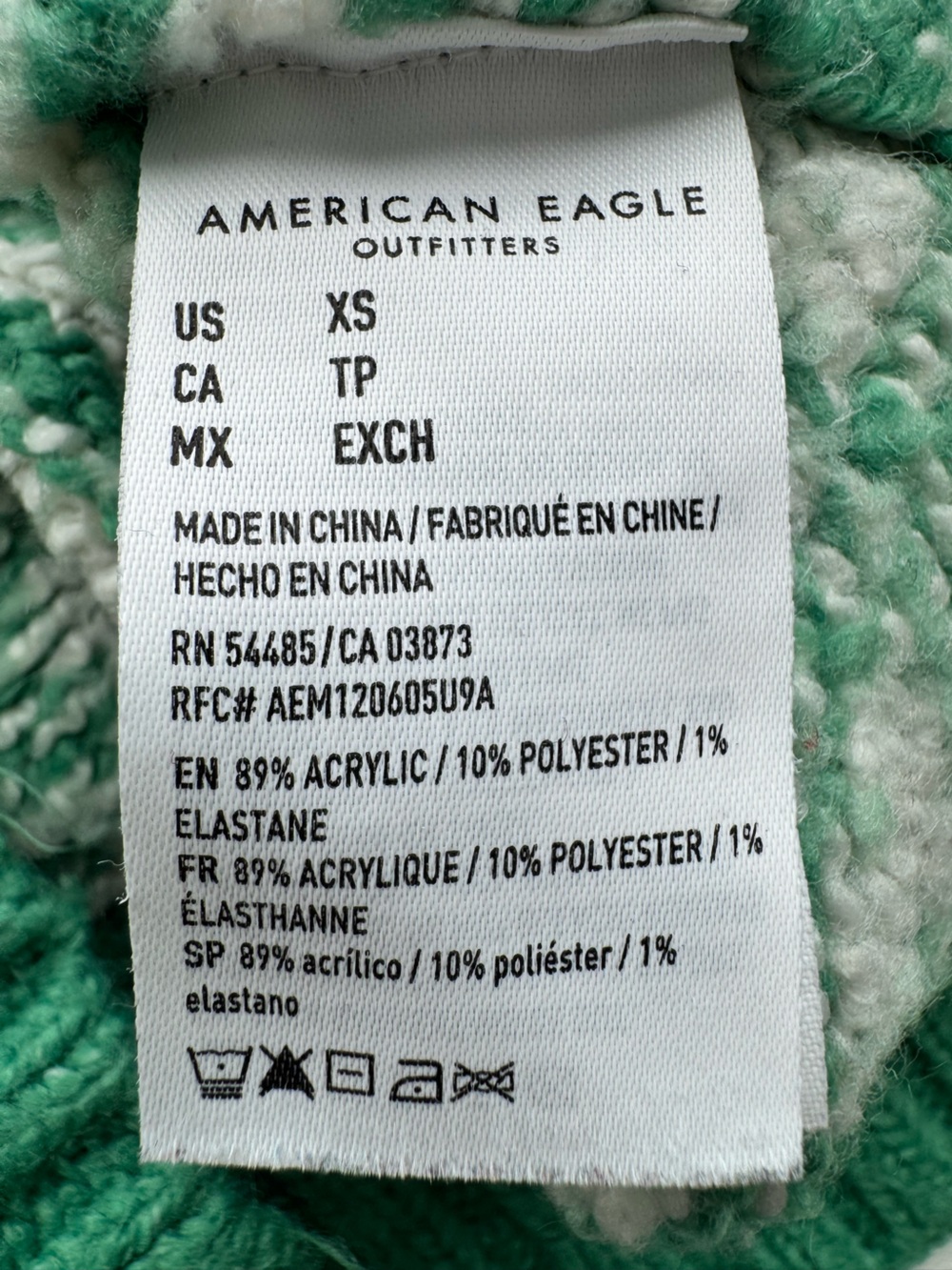 American Eagle Fair Isle Snow Drift Green White Cropped Sweater XS - Picture 5 of 9